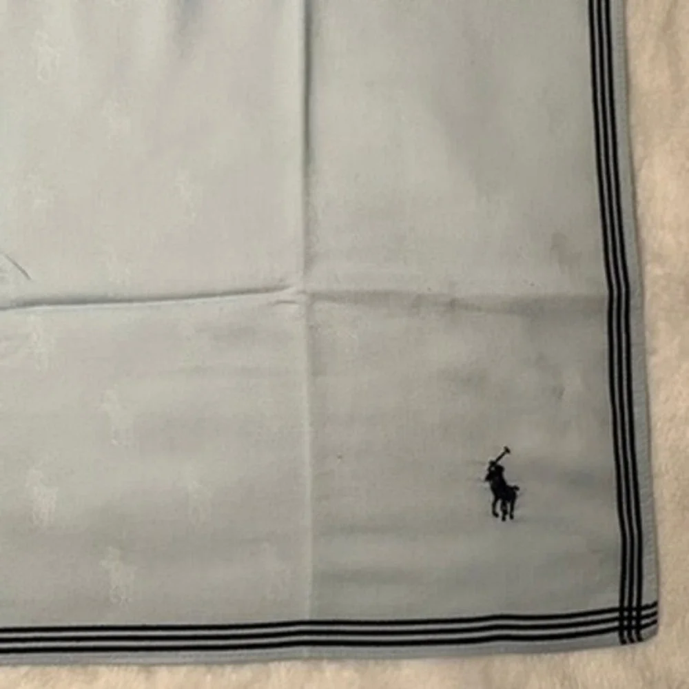 Vtg POLO RALPH LAUREN Scarf Handkerchief Pony Logo Jacquard Light Blue 18